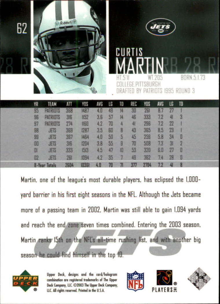 2003 Upper Deck Football "Main Set" Cards #1 to #280