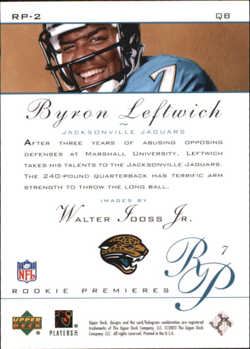 2003 Rookie Premiere (Upper Deck) Football "Main Set" Cards - Picture 3 of 45