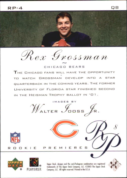 2003 Rookie Premiere (Upper Deck) Football "Main Set" Cards - Picture 5 of 45