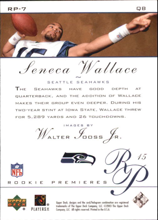 2003 Rookie Premiere (Upper Deck) Football "Main Set" Cards - Picture 9 of 45