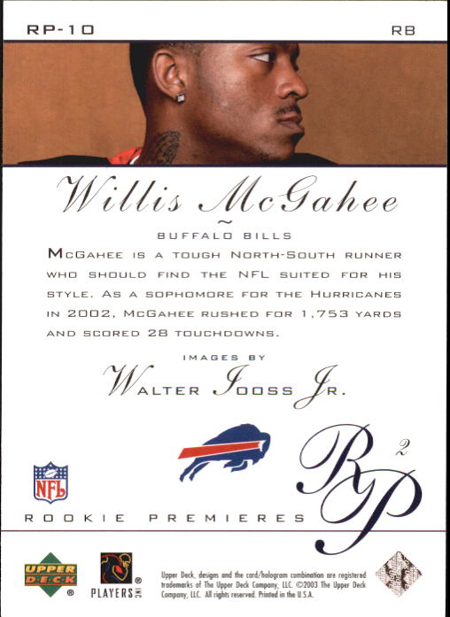 2003 Rookie Premiere (Upper Deck) Football "Main Set" Cards - Picture 15 of 45