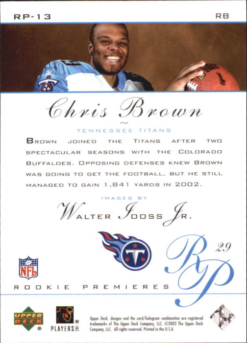 2003 Rookie Premiere (Upper Deck) Football "Main Set" Cards - Picture 19 of 45