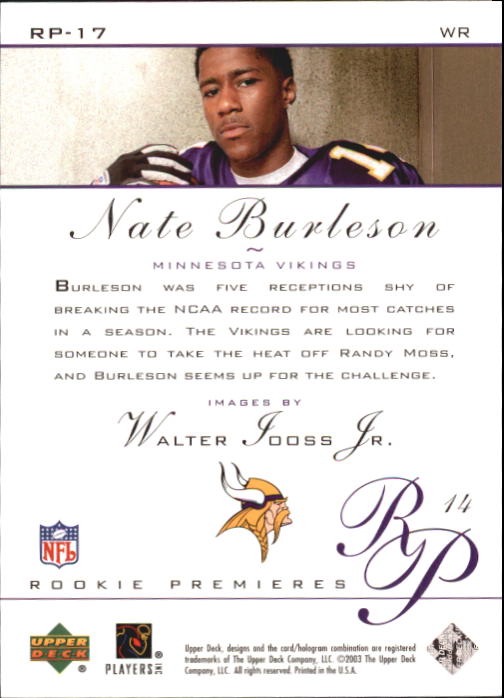 2003 Rookie Premiere (Upper Deck) Football "Main Set" Cards - Picture 23 of 45