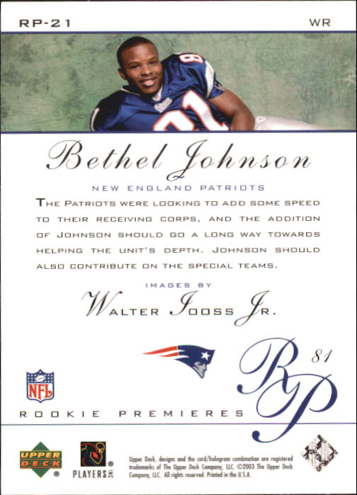 2003 Rookie Premiere (Upper Deck) Football "Main Set" Cards - Picture 29 of 45