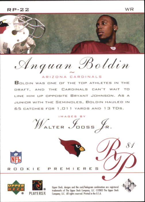 2003 Rookie Premiere (Upper Deck) Football "Main Set" Cards - Picture 31 of 45