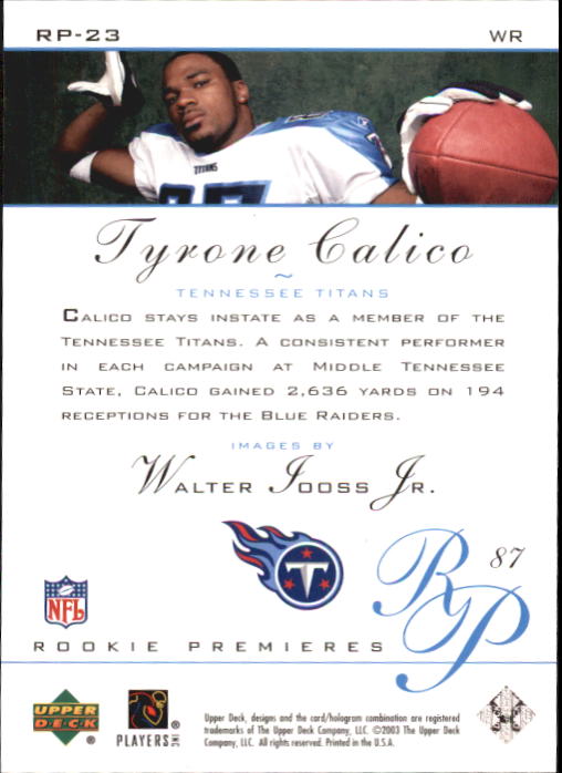2003 Rookie Premiere (Upper Deck) Football "Main Set" Cards - Picture 33 of 45
