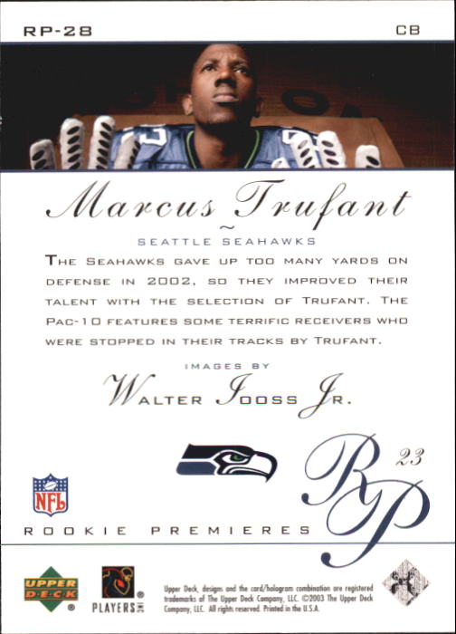 2003 Rookie Premiere (Upper Deck) Football "Main Set" Cards - Picture 41 of 45