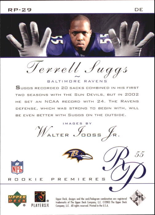 2003 Rookie Premiere (Upper Deck) Football "Main Set" Cards - Picture 43 of 45