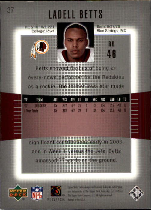 2003 Upper Deck Finite #37 Ladell Betts back image