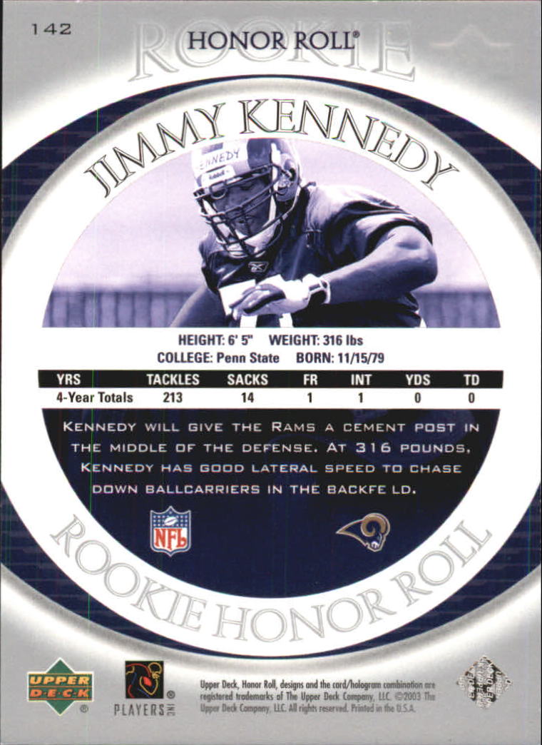 2003 Upper Deck Honor Roll #142 Jimmy Kennedy RC back image