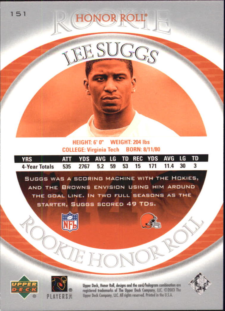 2003 Upper Deck Honor Roll #151 Lee Suggs RC back image