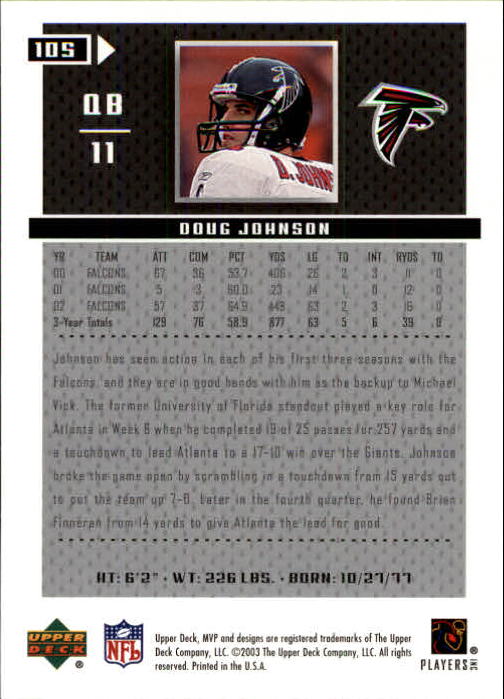 2003 Upper Deck MVP #105 Doug Johnson back image