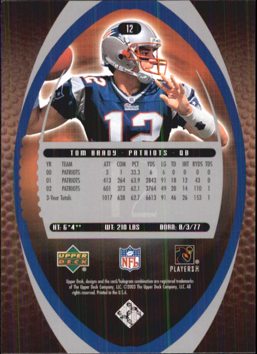 2003 Upper Deck Standing O #12 Tom Brady back image