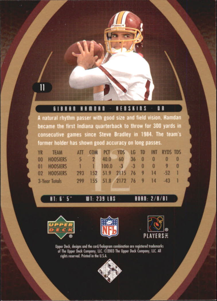 2003 Standing O (Upper Deck) Football "Rookies" Insert Cards - Picture 9 of 27
