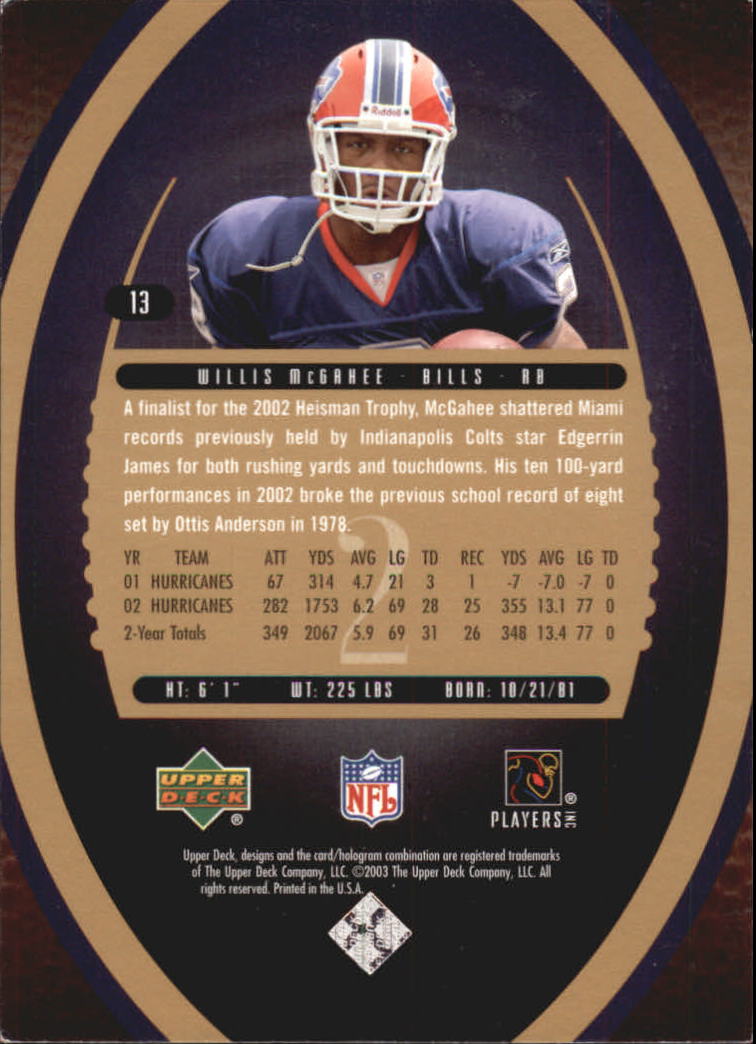 2003 Standing O (Upper Deck) Football "Rookies" Insert Cards - Picture 11 of 27