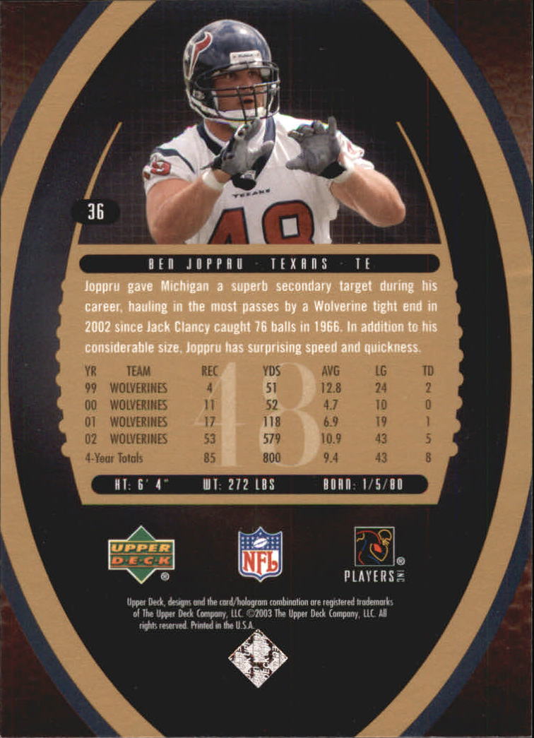2003 Standing O (Upper Deck) Football "Rookies" Insert Cards - Picture 25 of 27