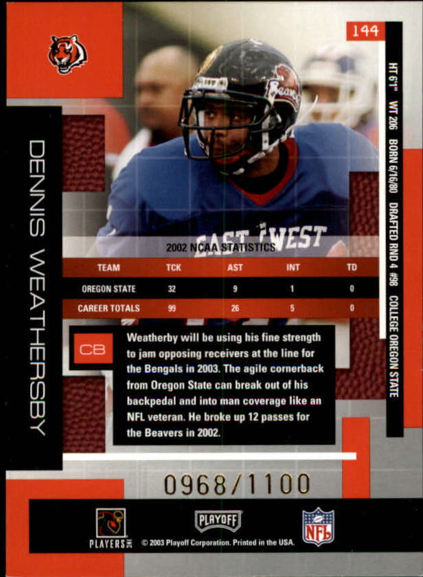 2003 Absolute Memorabilia #144 Dennis Weathersby RC back image