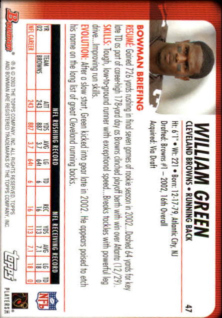 2003 Bowman #47 William Green back image