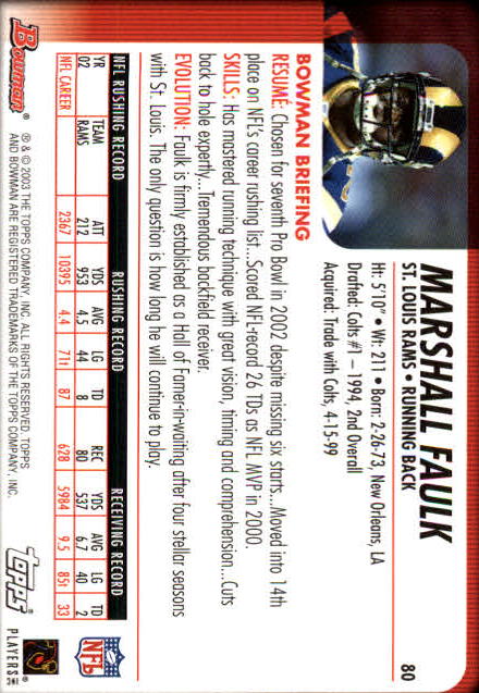 2003 Bowman #80 Marshall Faulk back image