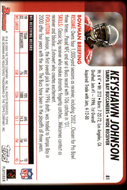 2003 Bowman #81 Keyshawn Johnson back image