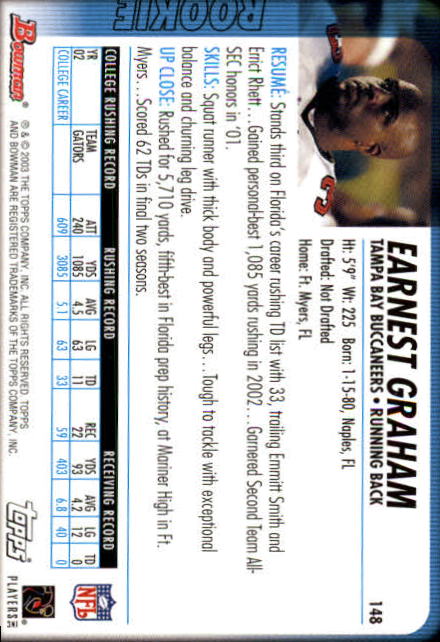 2003 Bowman #148 Earnest Graham RC back image