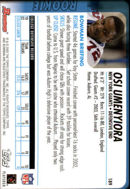 B3911- 2003 Bowman Football Cards 1-200 +Rookies -You Pick- 15+ FREE US SHIP - Picture 273 of 289