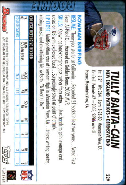 2003 Bowman #229 Tully Banta-Cain RC - NM-MT