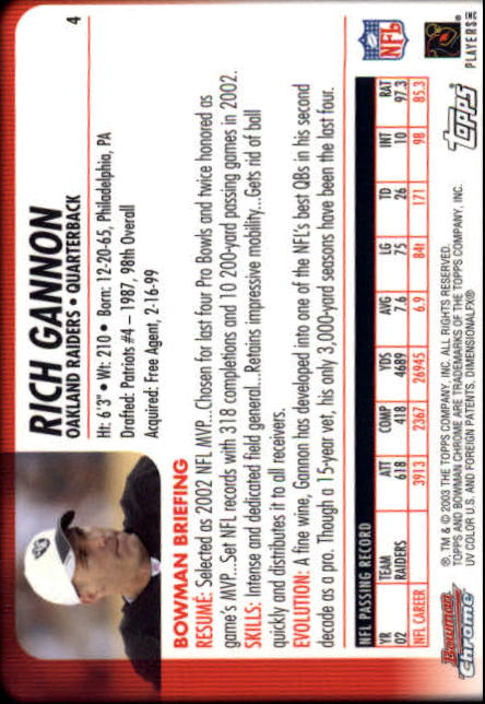 2003 Bowman Chrome #4 Rich Gannon back image