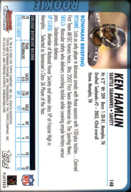 2003 Bowman Chrome #148 Ken Hamlin RC back image
