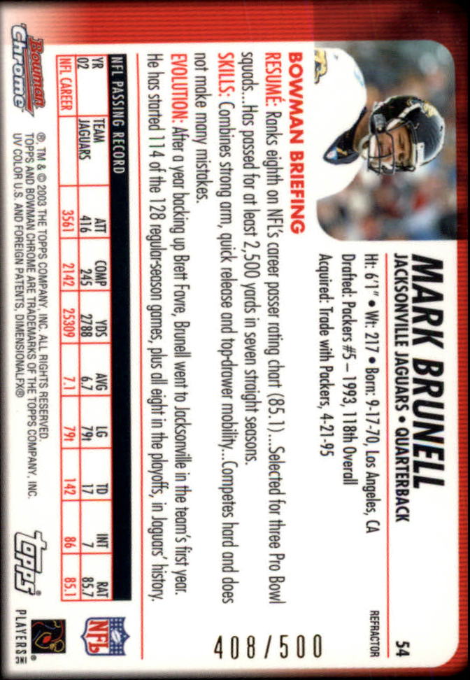 2003 Bowman Chrome Refractors #54 Mark Brunell