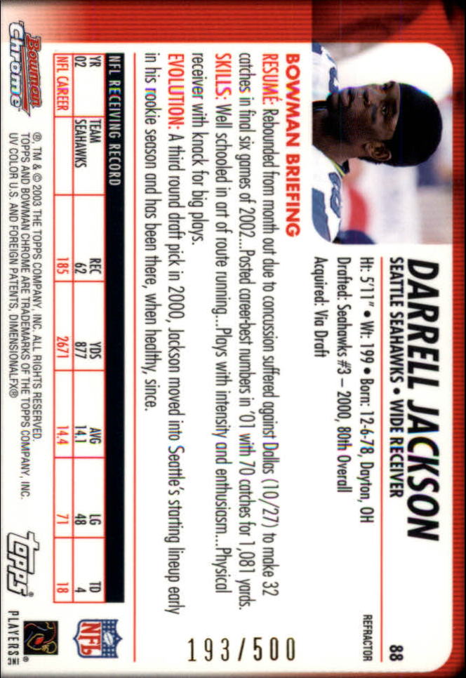 2003 Bowman Chrome Refractors #88 Darrell Jackson back image