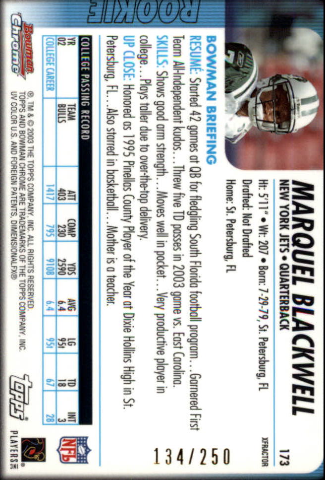 2003 Bowman Chrome Xfractors #173 Marquel Blackwell back image