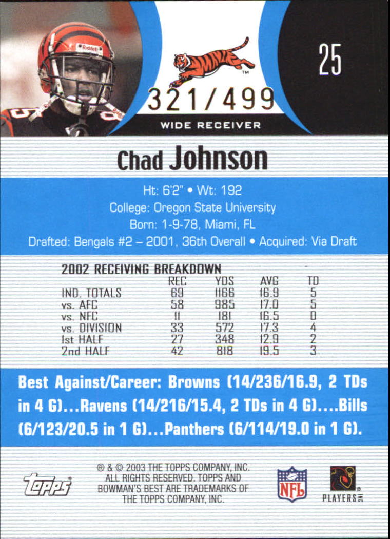 2003 Bowman's Best Blue #25 Chad Johnson back image