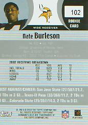 2003 Bowman's Best Blue #102 Nate Burleson JSY back image