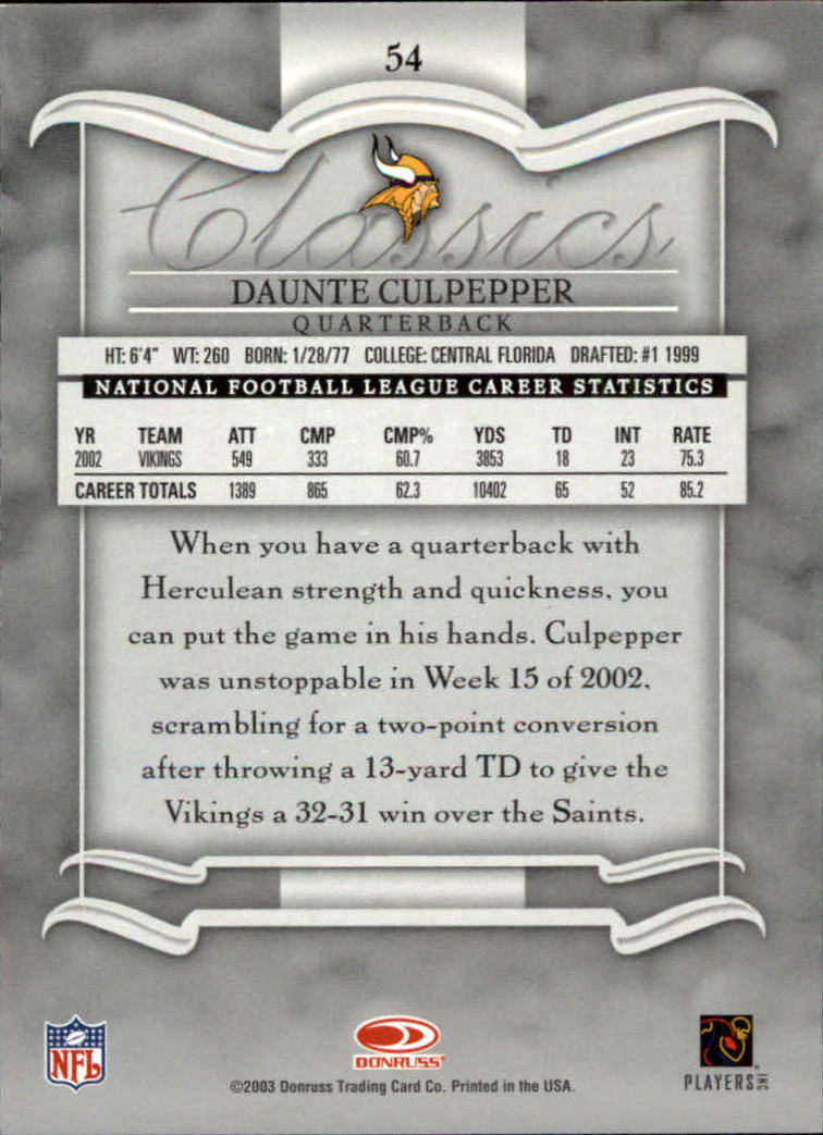 2003 Donruss Classics #54 Daunte Culpepper back image