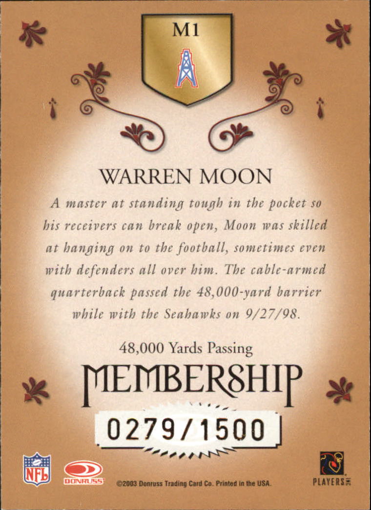 2003 Donruss Classics Membership #M1 Warren Moon back image