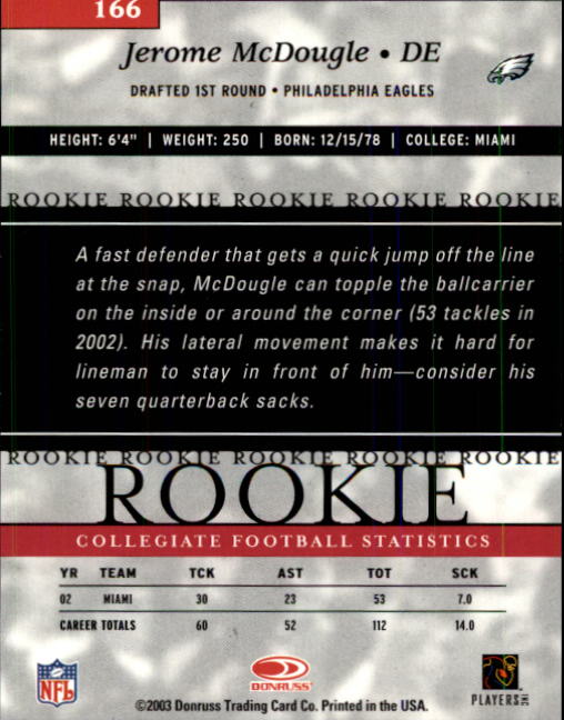 2003 Donruss Elite #166 Jerome McDougle RC back image