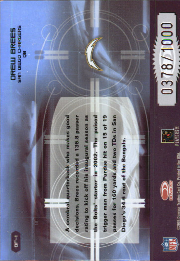 2003 Donruss Elite Back to the Future #BF1 Drew Brees back image