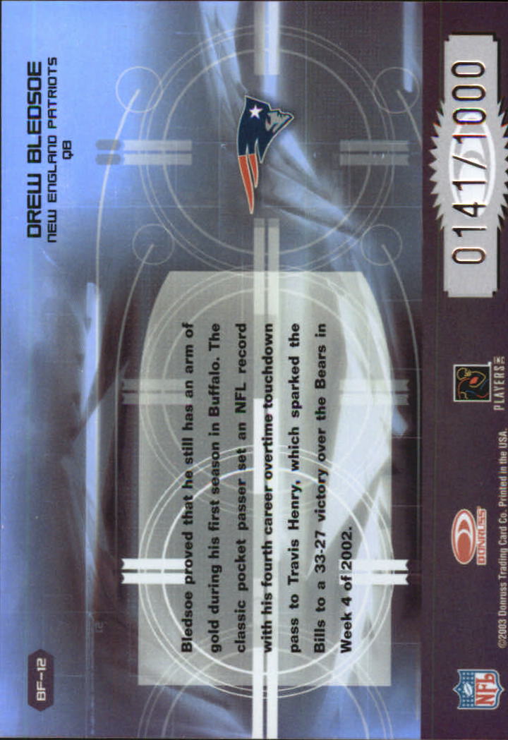 2003 Donruss Elite Back to the Future #BF12 Drew Bledsoe back image