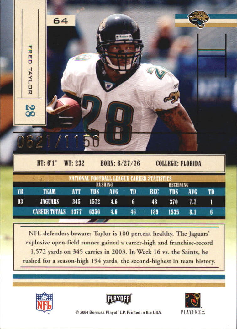 2004 Absolute Memorabilia #64 Fred Taylor back image