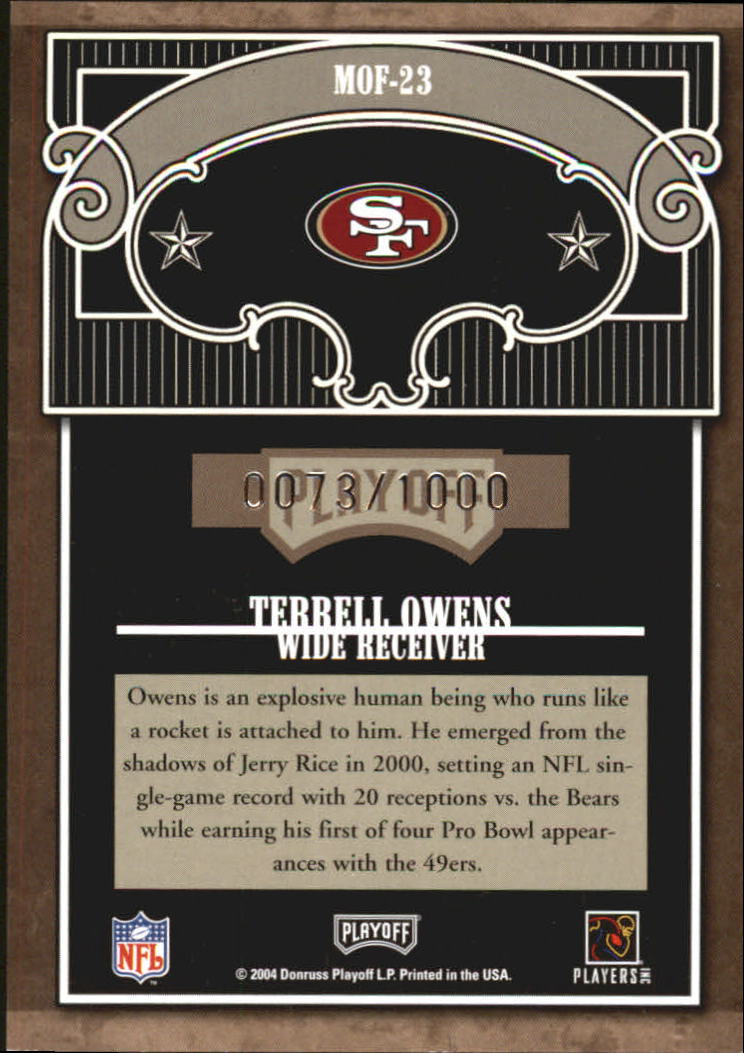 2004 Absolute Memorabilia Marks of Fame #MOF23 Terrell Owens back image