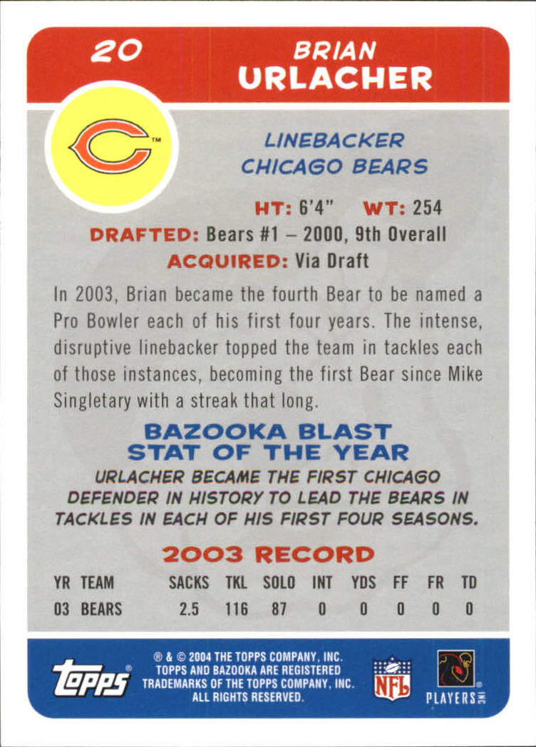 2004 Bazooka #20 Brian Urlacher back image