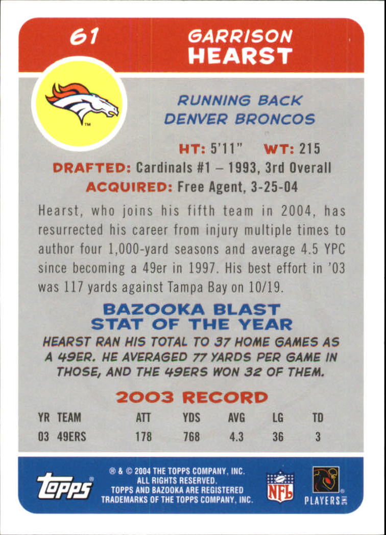 2004 Bazooka #61 Garrison Hearst back image