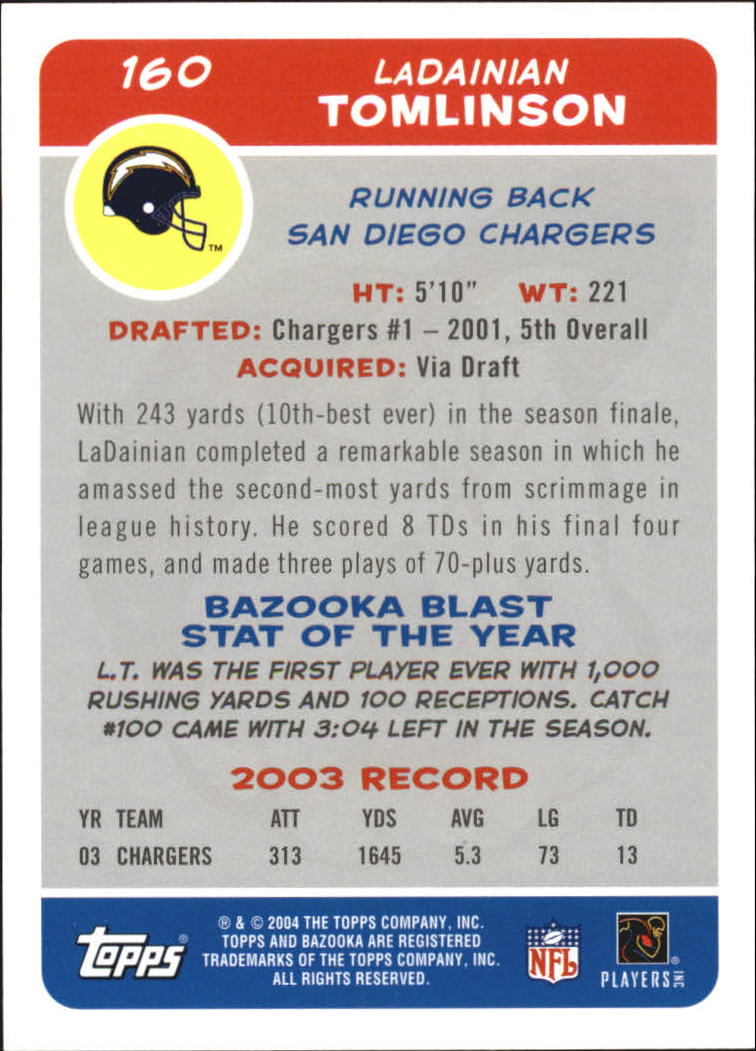 2004 Bazooka #160 LaDainian Tomlinson back image