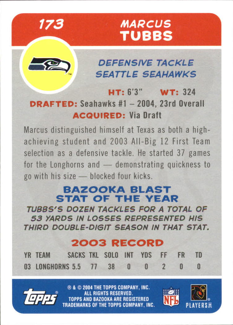 2004 Bazooka #173 Marcus Tubbs RC back image