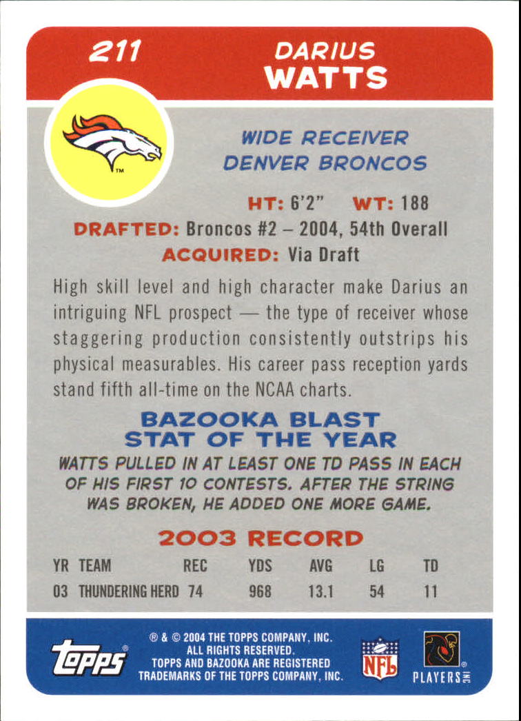 2004 Bazooka #211 Darius Watts RC back image