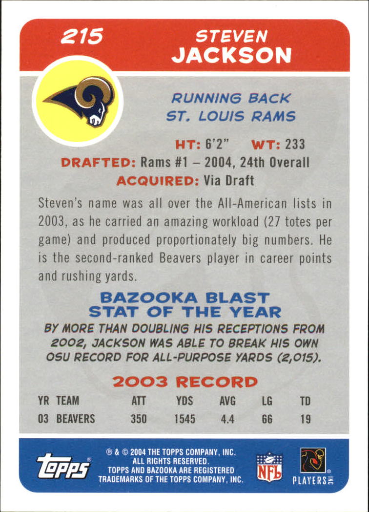 2004 Bazooka #215 Steven Jackson RC back image
