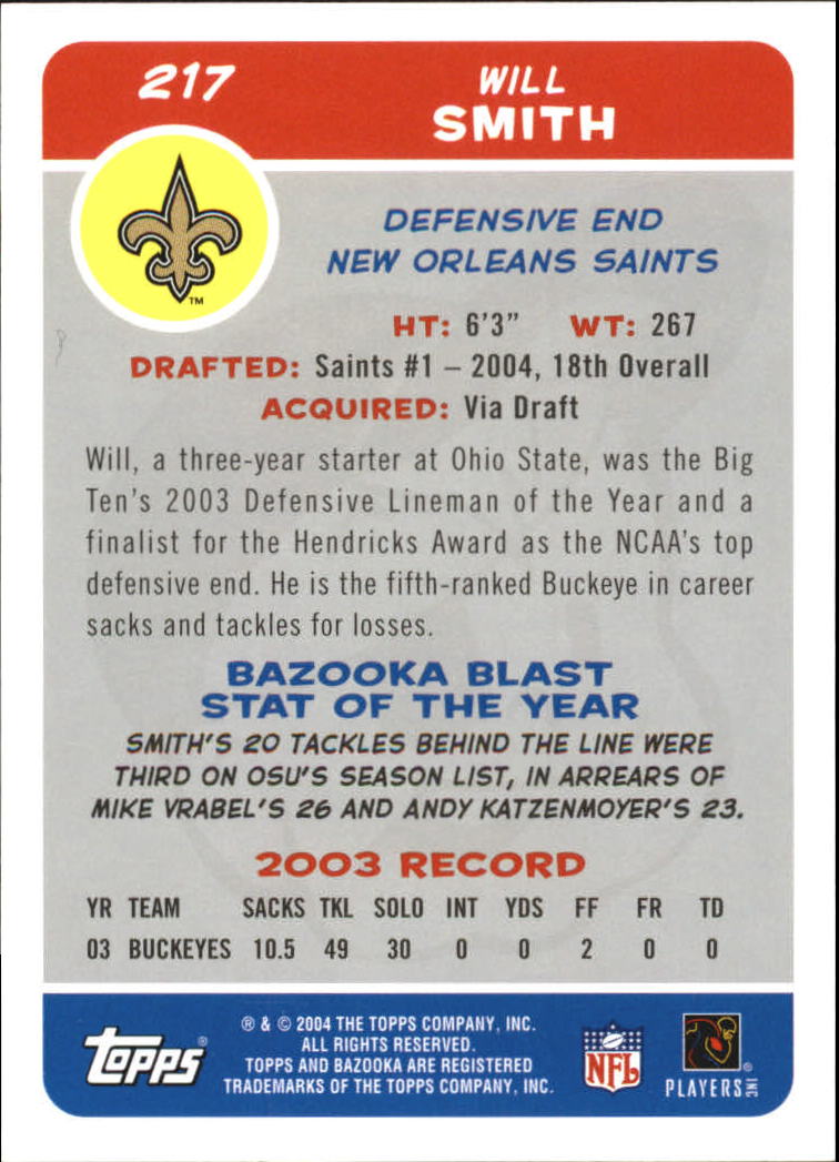 2004 Bazooka #217 Will Smith RC back image