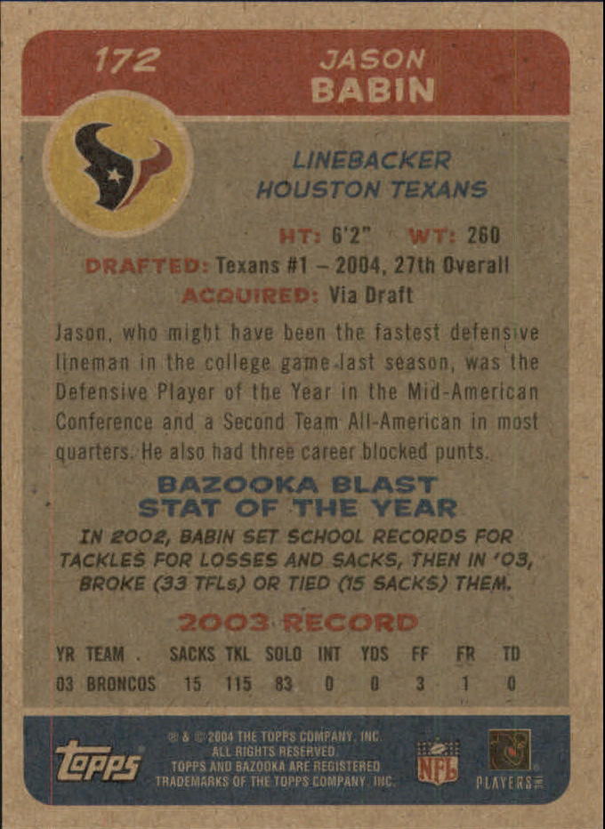 B4561- 2004 Bazooka Assorted Football Cards -You Pick- 15+ FREE US SHIP - Bild 352 von 449