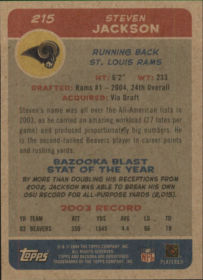 2004 Bazooka Minis #215 Steven Jackson back image
